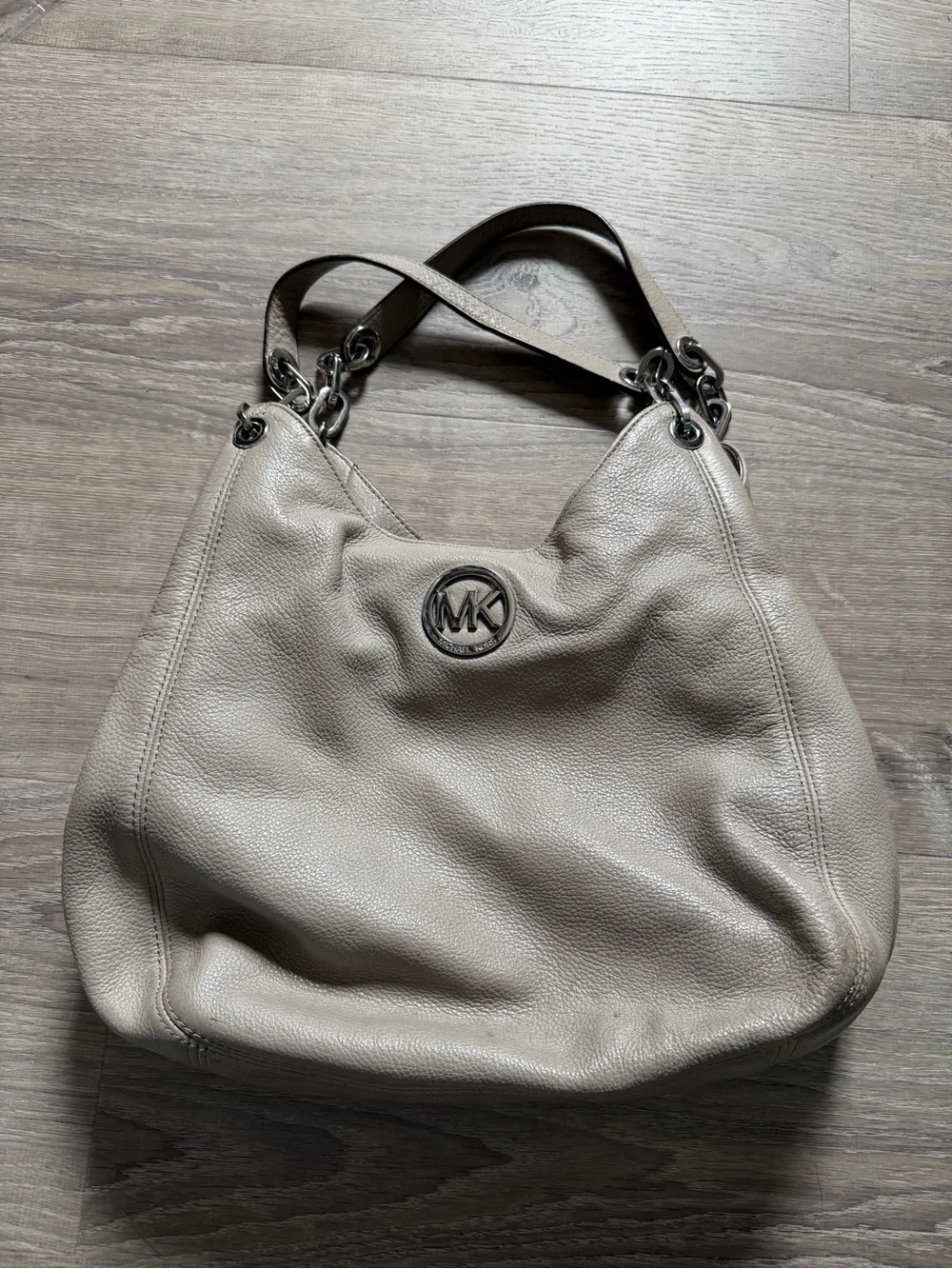 Michael Kors Taupe Gray Pebbled Leather Shoulder Hobo Bag